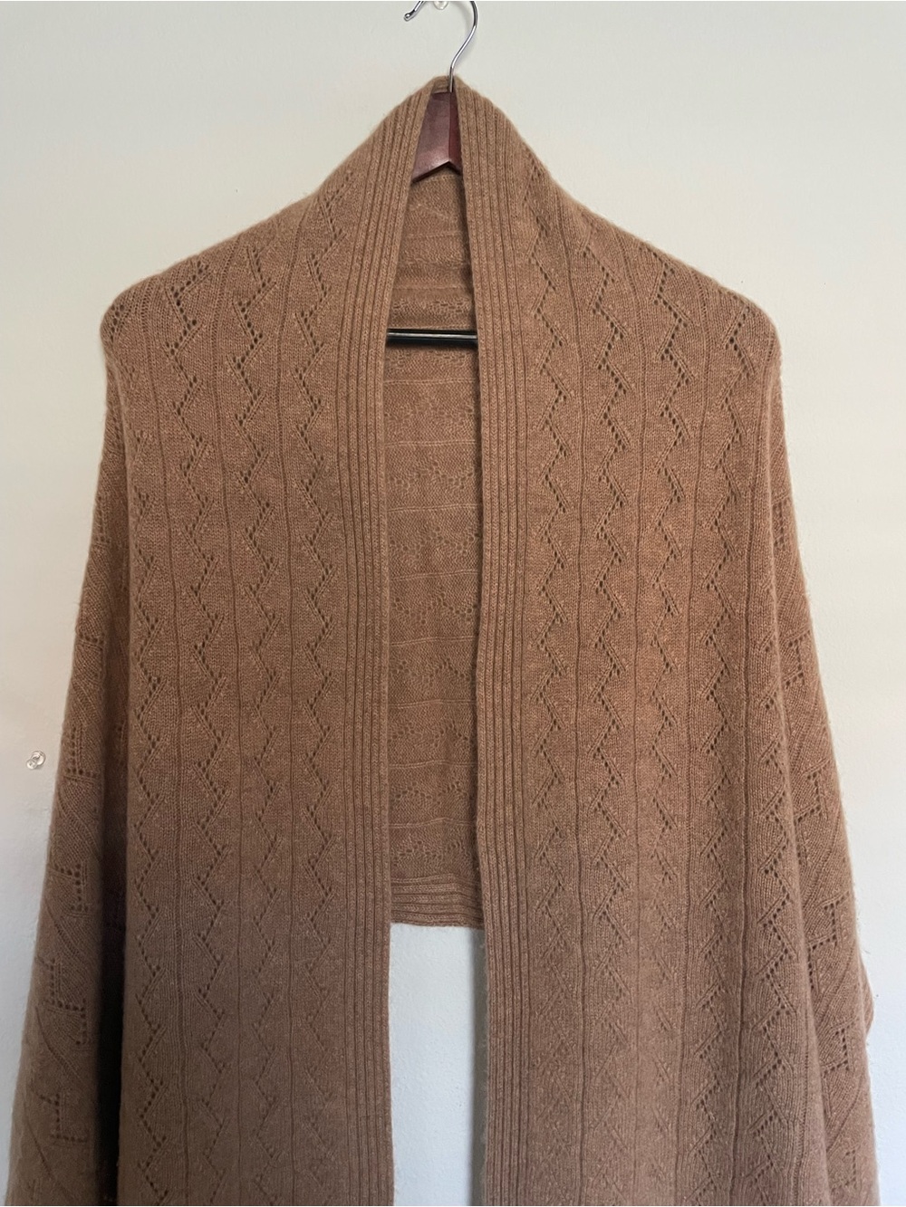 RACHEL ZOE pure cashmere Open-Front Knit Shawl Cardigan - Brown tan camel